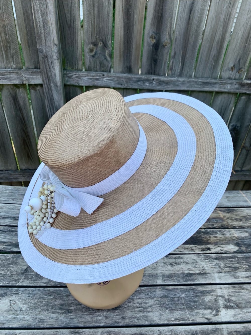Vintage Don Anderson NY Derby Church Straw Hat w/ Beaded Pin - Picture 3 of 6
